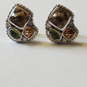 Judith Ripka Citrine & Green Periodot Earrings with Diamonique Details